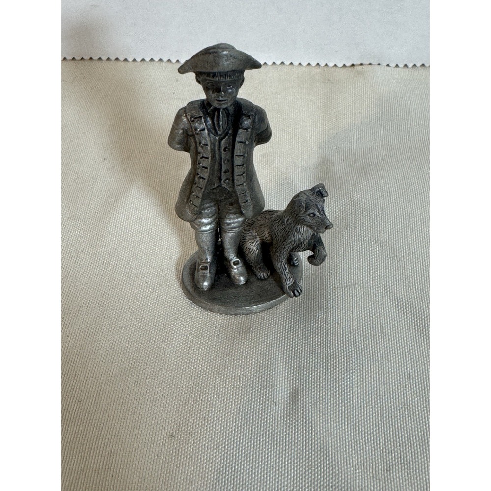 Fort Pewter Colonial Man With‎ Dog Figurine Vintage
